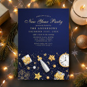 Invitation Champagne Confetti Gold Navy Bleu Nouvel An