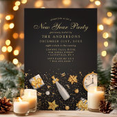 Invitation Champagne Confetti Gold Noir Nouvel An