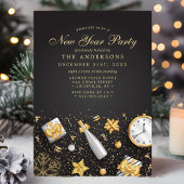Invitation Champagne Confetti Gold Noir Nouvel An