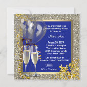 Invitation Champagne Confetti Marine Blue Gold Surprise Party (Dos)