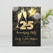 Invitation Champagne Confetti Pailleté Or Anniversaire 25 Ans (Debout devant)