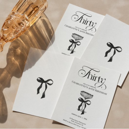 Invitation Champagne coupe Black Bow Birthday Party Invite
