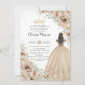Invitation Champagne Crème Beige Florale Princesse Quinceañer (Devant)