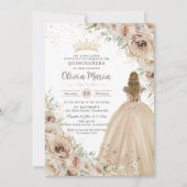 Invitation Champagne Crème Beige Florale Princesse Quinceaner (Devant)