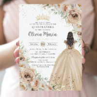 Champagne Crème Beige Florale Princesse Quinceañer