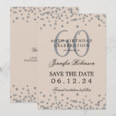 Invitation Champagne d'argent 60e anniversaire Save Date Conf (Devant / Derrière)
