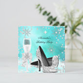 Invitation Champagne d'argent turquoise talons hauts Annivers (Debout devant)
