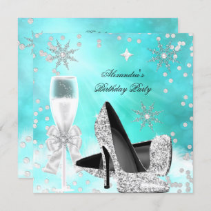 Invitation Champagne d'argent turquoise talons hauts Annivers
