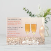 Invitation Champagne de 40e anniversaire en coquille d'or (Debout devant)