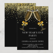 Invitation Champagne de la fête de la Saint-Sylvestre Verres  (Devant / Derrière)