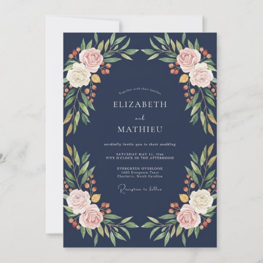 Invitation Champagne de minuit Ranunculus Eucalyptus gris Mar (Devant)