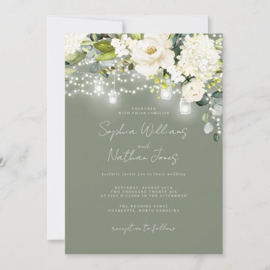 Invitation Champagne de Sage Rustique Mariage Floral (Devant)