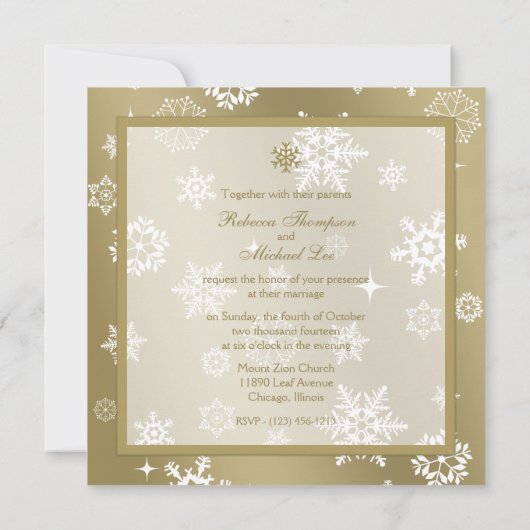 Invitation Champagne d'hiver et Mariage des Snowflakes blancs (Dos)