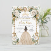 Invitation Champagne d'ivoire vintage Quinceanera Florale Ros (Debout devant)