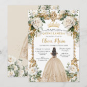 Invitation Champagne d'ivoire vintage Quinceanera Florale Ros (Devant / Derrière)