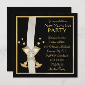 Invitation Champagne d'or à la fête du Nouvel An noir (Devant / Derrière)