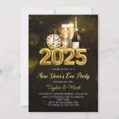 Invitation Champagne d'or noir à la fête du Nouvel An (Devant)