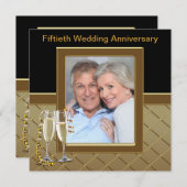 Invitation Champagne d'or Photo 50e anniversaire (Devant / Derrière)
