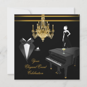 Invitation Champagne d'or pour chandelier de piano élégant