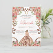 Invitation Champagne d'or rose Charro rose Quinceanera rustiq (Debout devant)