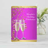 Invitation Champagne d'or rose chaud fête d'anniversaire (Debout devant)