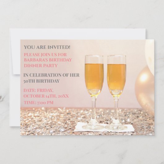 Invitation Champagne d'or rose pâle 50e anniversaire (Devant)