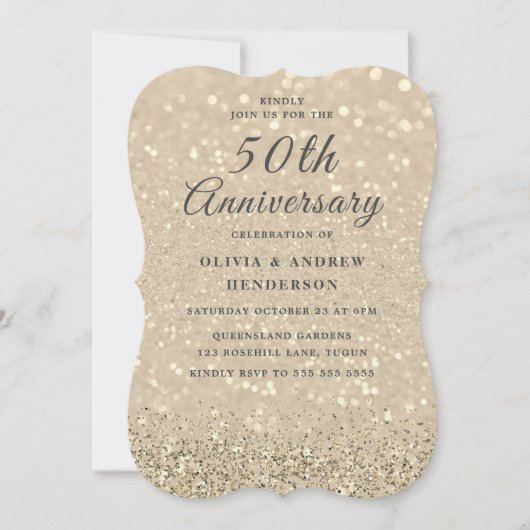 Invitation Champagne d'or Shimmer 50e anniversaire de Mariage (Devant)