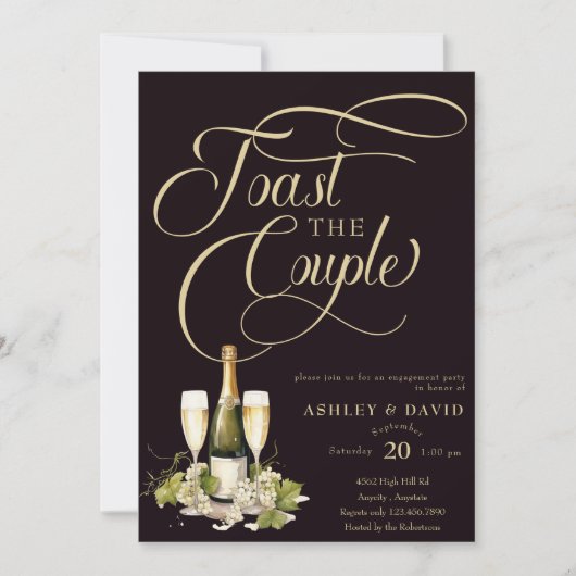 Invitation Champagne d'or | Toast | Partie d'engagement (Devant)