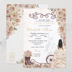 Invitation Champagne d'or Western Princess Charro Quinceañera