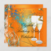 Invitation Champagne d'Orange Blue Gold (Devant / Derrière)