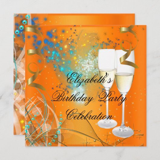 Invitation Champagne d'Orange Blue Gold (Devant / Derrière)