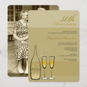 Invitation Champagne Doré Félicitations 50e Anniversaire de M (Devant / Derrière)