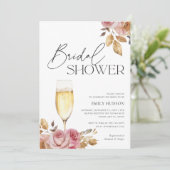 Invitation Champagne Elégante Fête des mariées Florale (Debout devant)