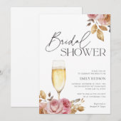 Invitation Champagne Elégante Fête des mariées Florale (Devant / Derrière)