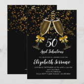 Invitation Champagne Et Confetti Black Gold 50e anniversaire (Devant / Derrière)