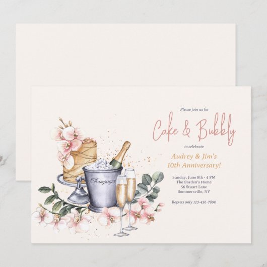 Invitation Champagne et gâteau (Devant / Derrière)