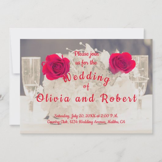 Invitation Champagne et roses rouges élégants (Devant)