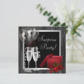 Invitation Champagne Étincelle Black White Surprise Party (Debout devant)
