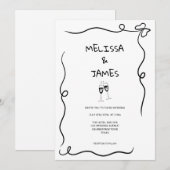 Invitation Champagne Fantaisiste Mariage Dessiné à la Main (Devant / Derrière)