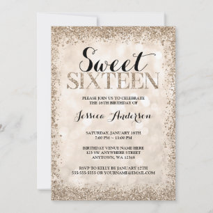 Invitation Champagne Faux Pailleté Anniversaire 16 Ans