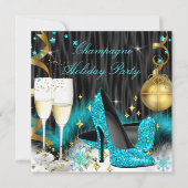 Invitation Champagne Fête Turquoise Bleu Haut talons (Devant)