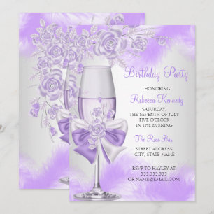 Invitation Champagne Fleur Blanche Rose Pourpre Soirée
