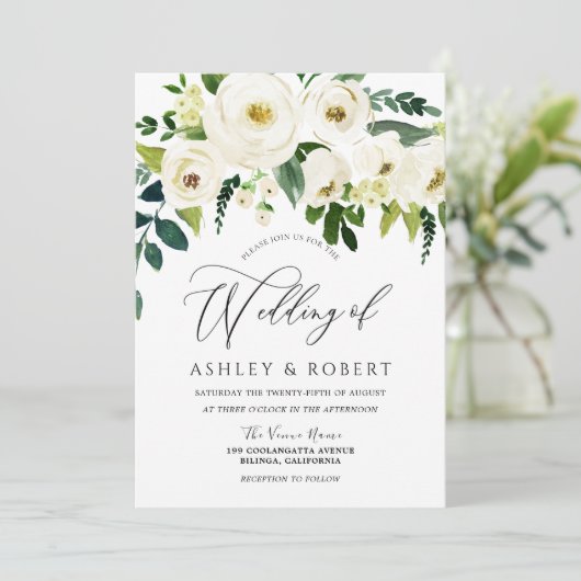 Invitation Champagne Fleurs blanches Elégant Mariage de print (Debout devant)