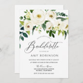 Invitation Champagne Fleurs blanches Élégante Bachelorette Pa (Devant / Derrière)