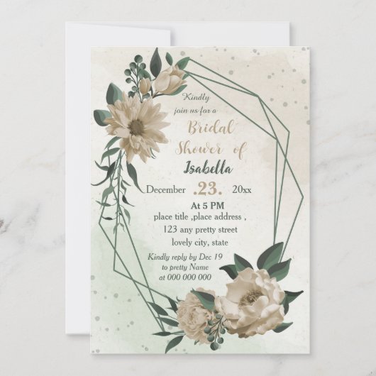 Invitation champagne fleurs verdure douche nuptiale (Devant)