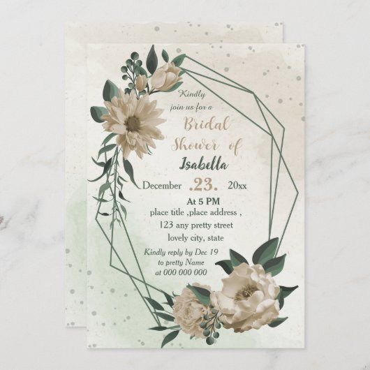 Invitation champagne fleurs verdure douche nuptiale (Devant / Derrière)