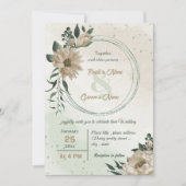 Invitation champagne fleurs verdure mariage (Devant)
