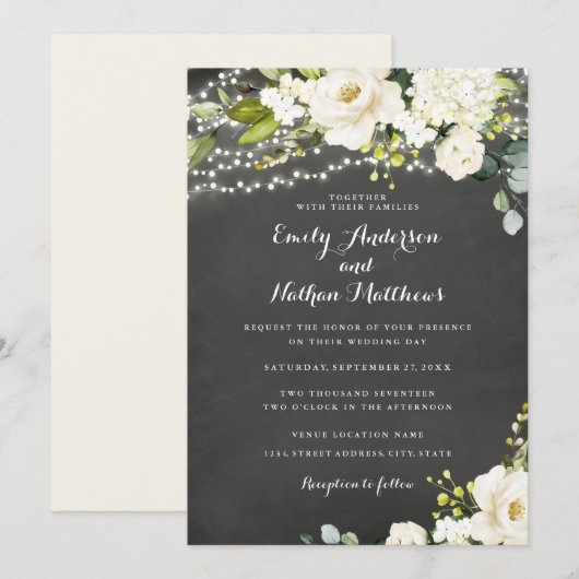 Invitation Champagne Floral Clair Tableau de Mariage (Devant / Derrière)