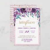 Invitation Champagne Floral Violet Gold Mariage Réception (Devant / Derrière)