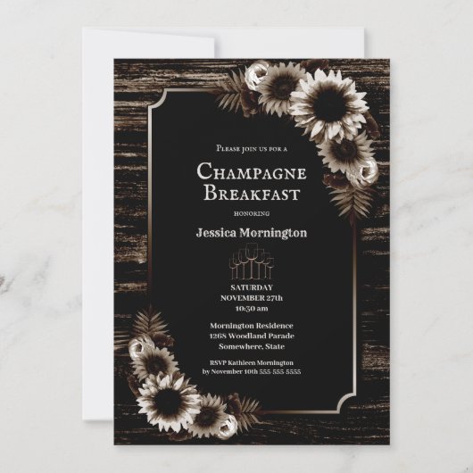 Invitation Champagne Florale champagne champagne rustique Pet (Devant)